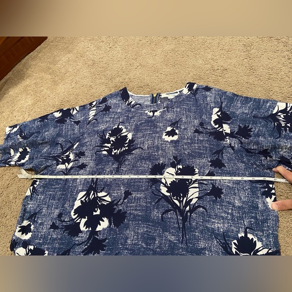 Boden Crop Top Women's US Plus Size 18 Short Sleeve Blouse Blue Floral Zipper - Picture 5 of 8